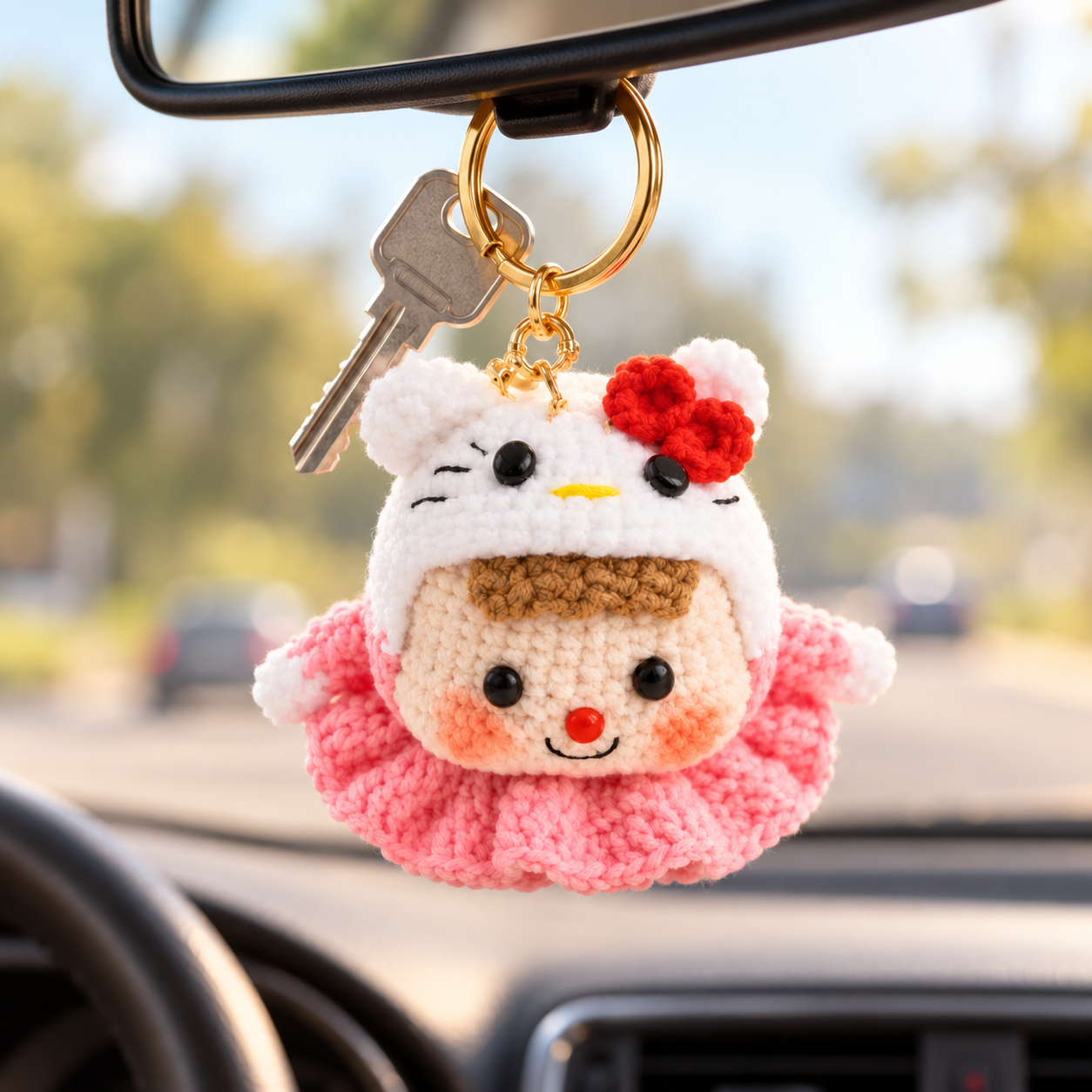 Handmade Crochet Hello Kitty Doll Keyring