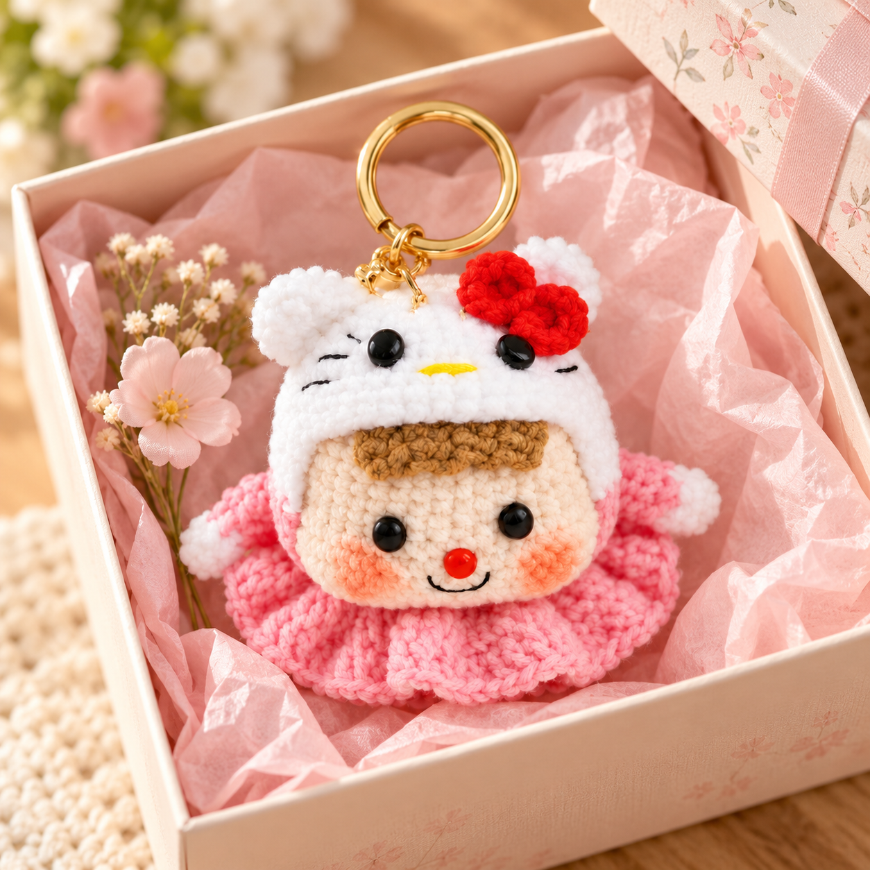 Handmade Crochet Hello Kitty Doll Keyring