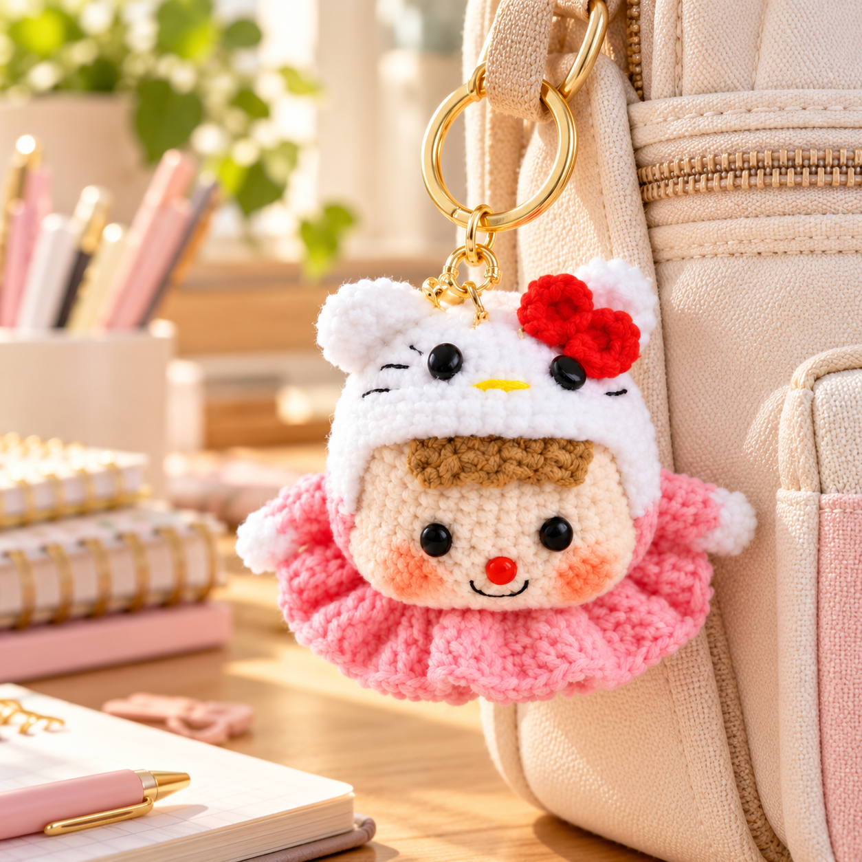Handmade Crochet Hello Kitty Doll Keyring