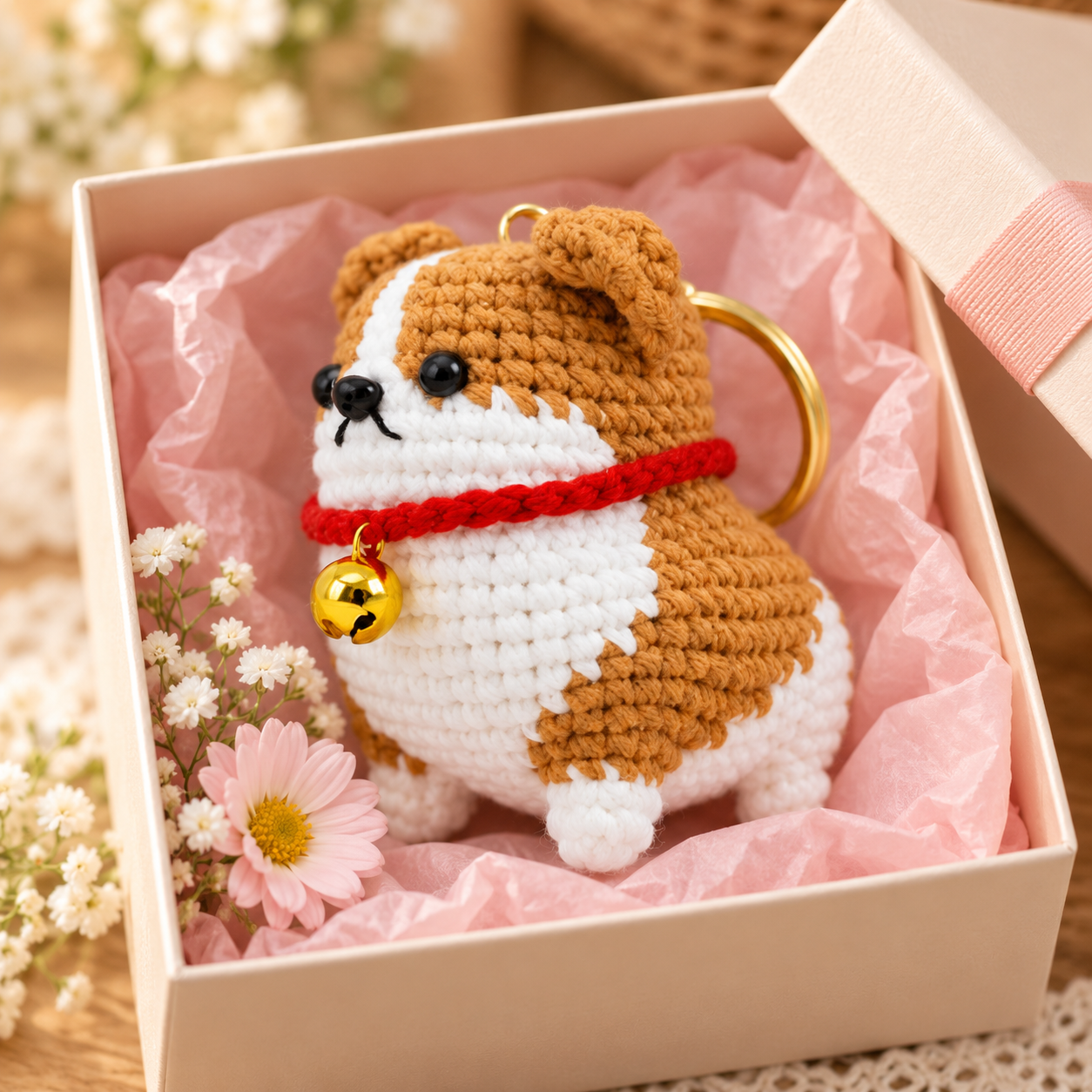 Handmade Crochet Puppy Keyring