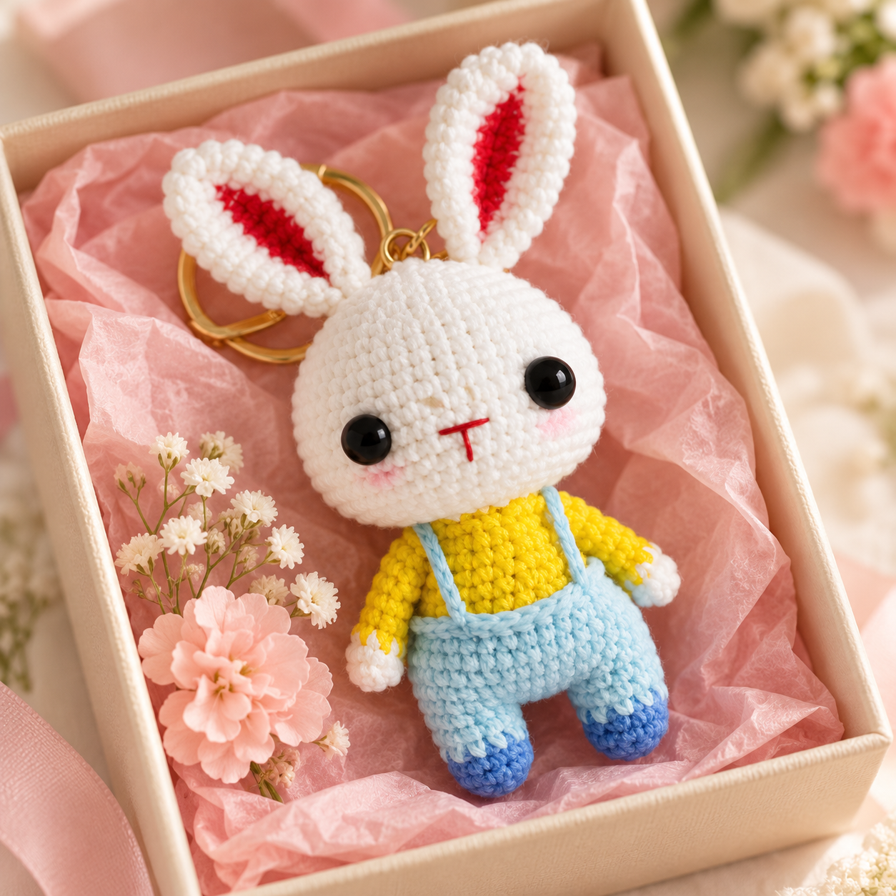 Handmade Crochet Bunny Keyring with Scarf