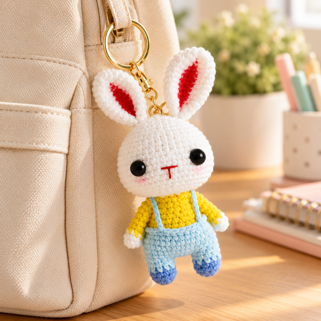 Handmade Crochet Bunny Keyring with Scarf