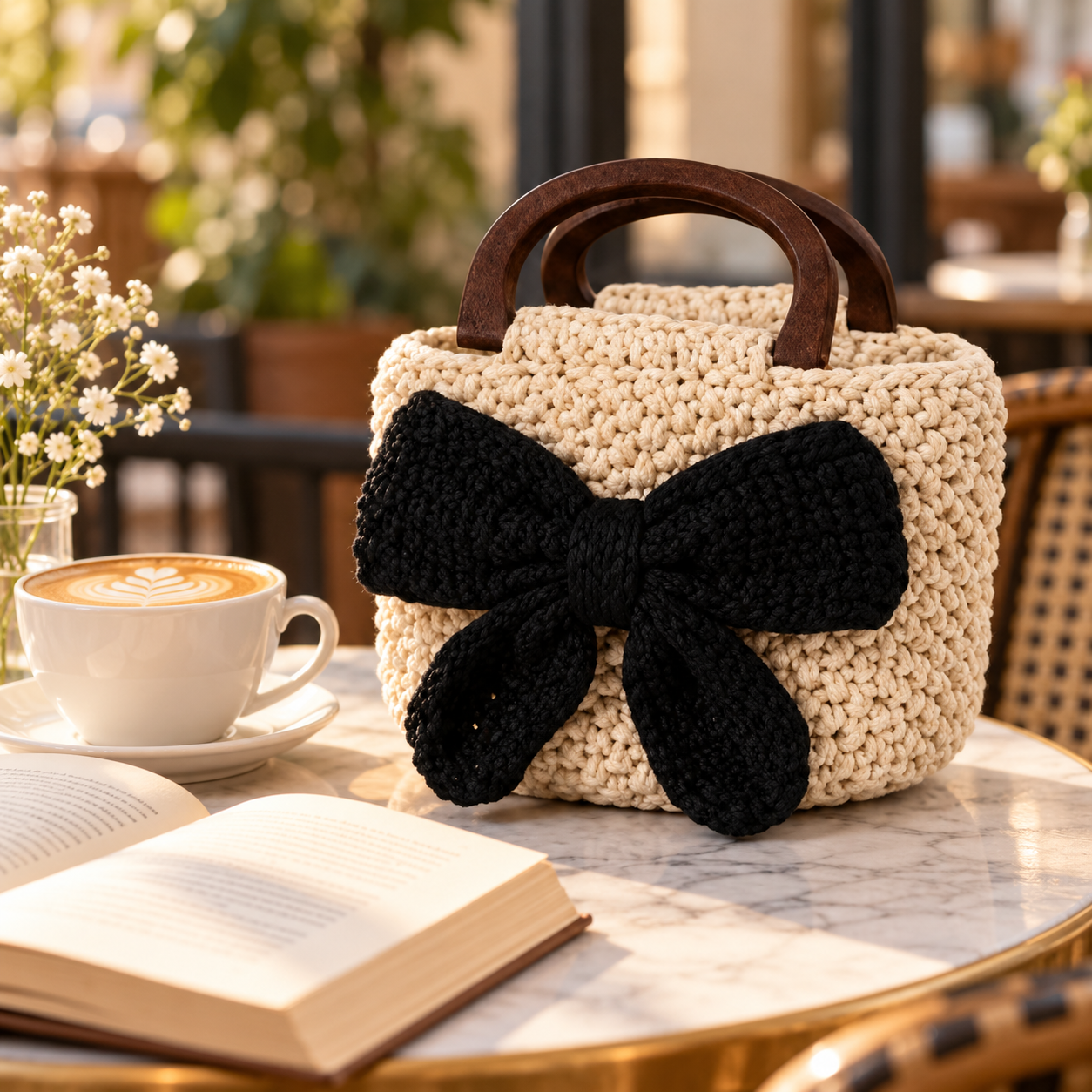 Handmade Crochet Bow Mini Handbag