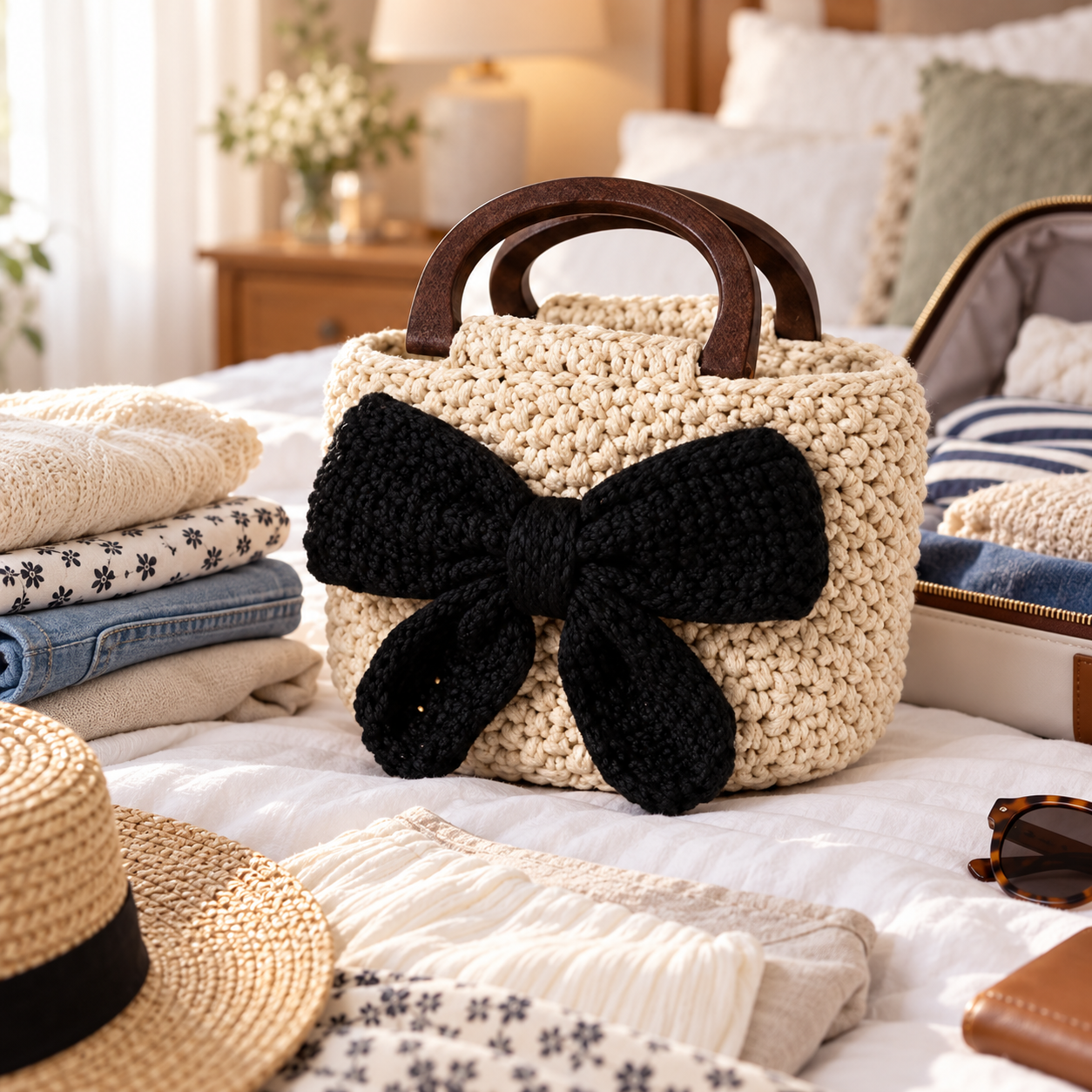 Handmade Crochet Bow Mini Handbag