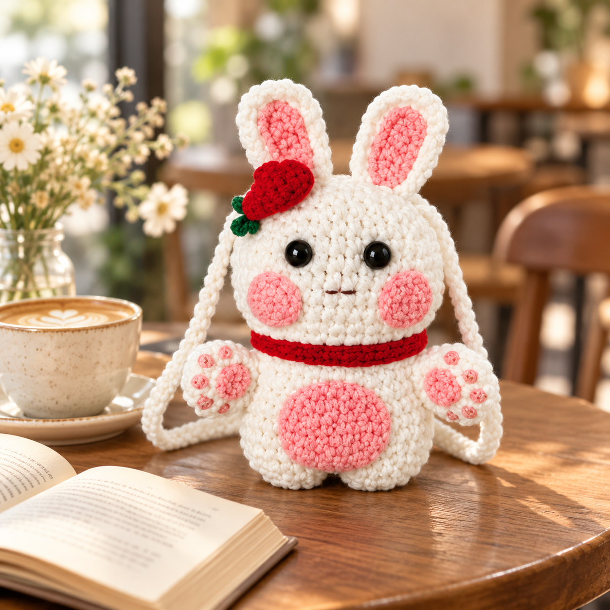 Handmade Crochet Bunny Drawstring Crossbody Bag